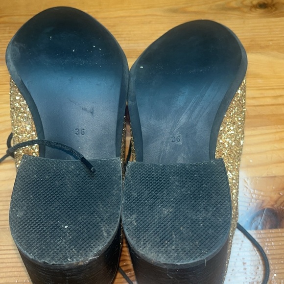 Jeffrey Campbell Gold Glitter Block Heel Lace Up Oxfords size 6 eu 36 - Picture 10 of 12